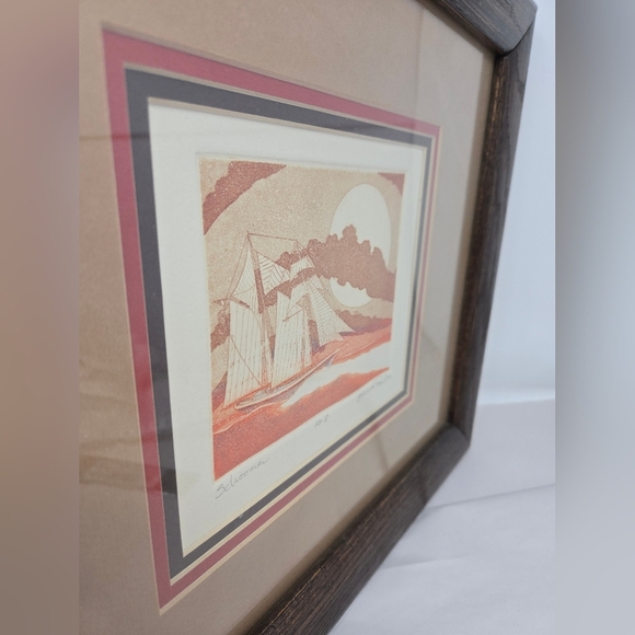 Schooner By Robert Paul 1976 Original Etching Signed By Artist In Wood Frame - Picture 8 of 16